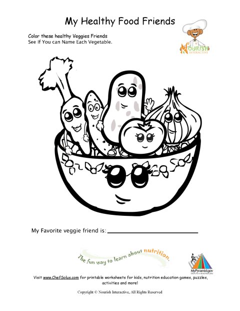 Healthy Foods Coloring Page For Young Children