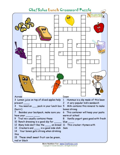 Printable Nutrition Crossword Puzzle Lunch