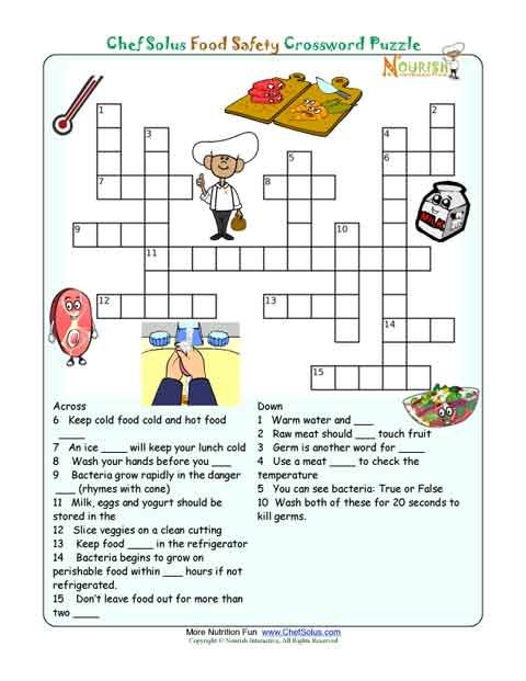 Printable Nutrition Crossword Puzzle Food Safety