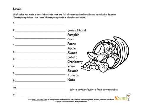 Chef Solus Fun Thanksgiving Food Alphabet Activity