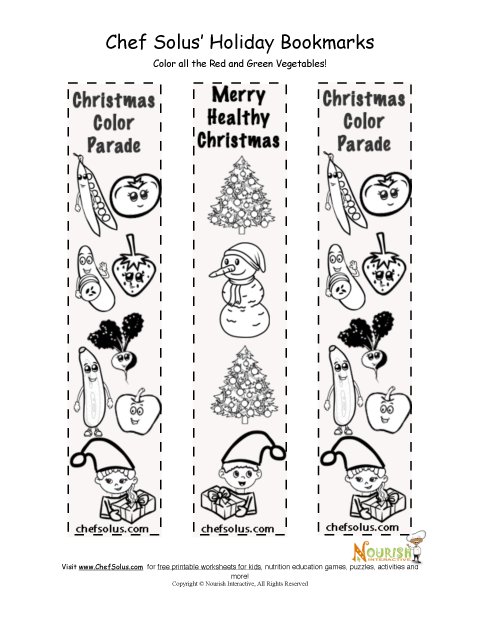 Holidays 12 Bookmark Healthy Christmas Coloring Page For Kids