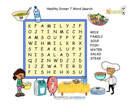 kids menu word search