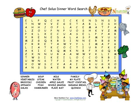 kids menu word search